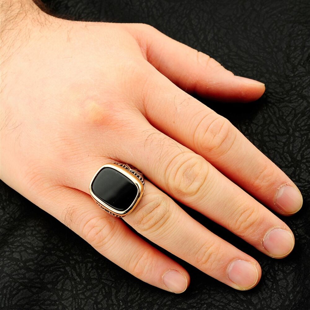 Mens sterling silver ring with black onyx stone with changeable side code - 2