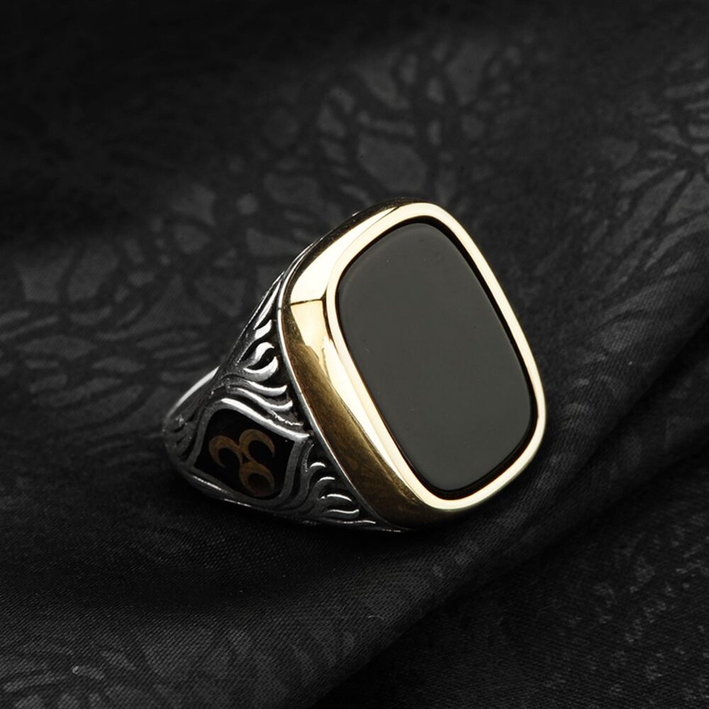 Mens sterling silver ring with black onyx stone with changeable side code - 4