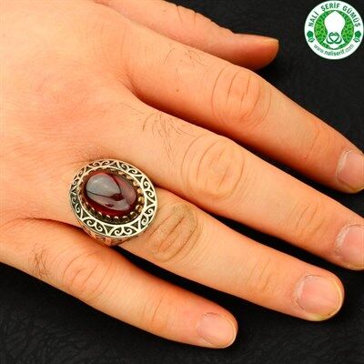 Men's sterling silver ring with red and green agate stone - 2