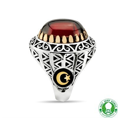 Men's sterling silver ring with red and green agate stone - 5