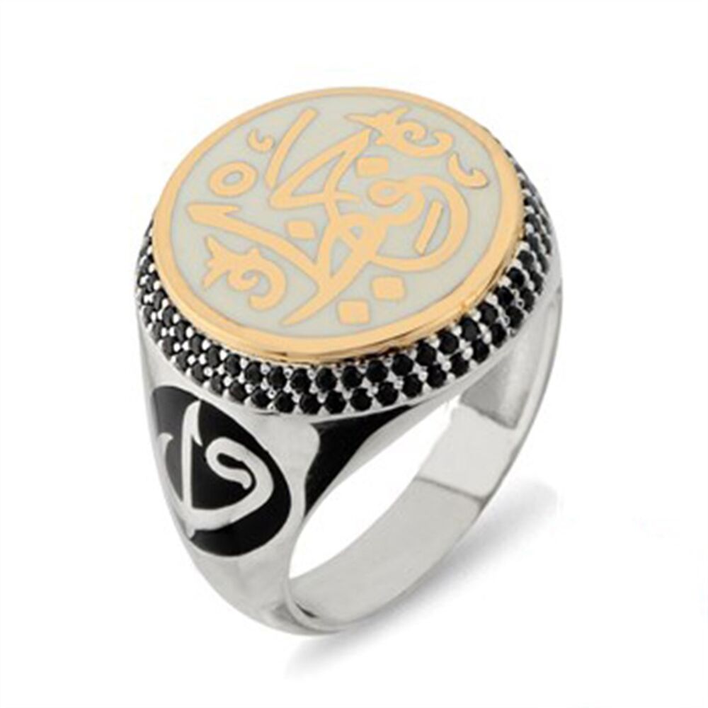 Men's sterling silver ring written in Arabic (Hafez) with onyx stone in silver color - 1