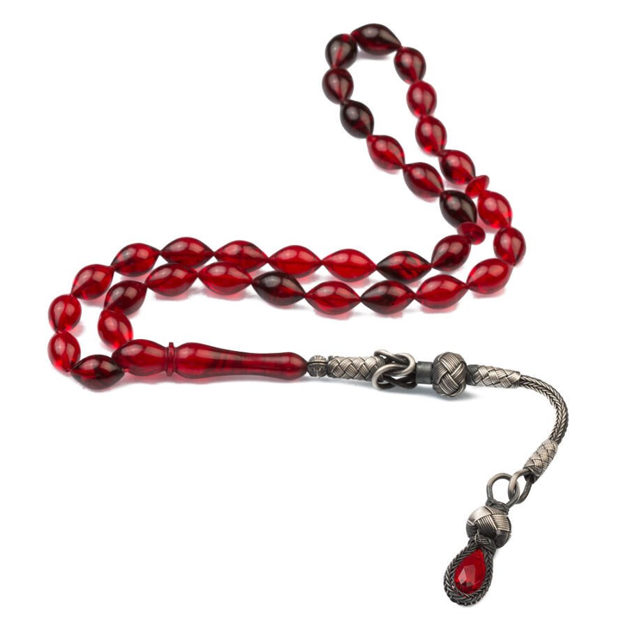 Mixed red color rosary made of pressed glass amber - 1