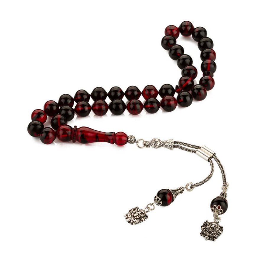 Mixed Red Pressed Amber Rosary with double tassel - 1