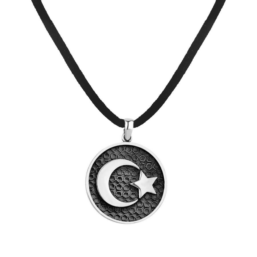 Moon Star Motif Sterling Silver Men's Necklace - 1