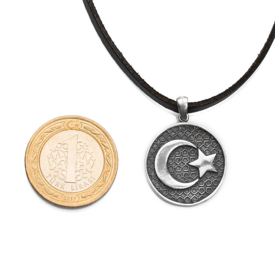 Moon Star Motif Sterling Silver Men's Necklace - 2