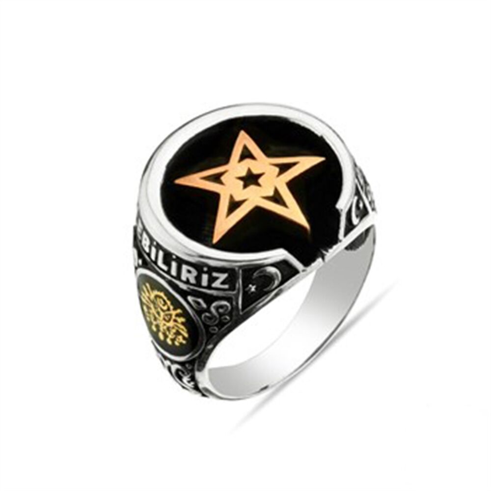 Moon Star Turkish Flag Sterling Silver Men's Ring - 1