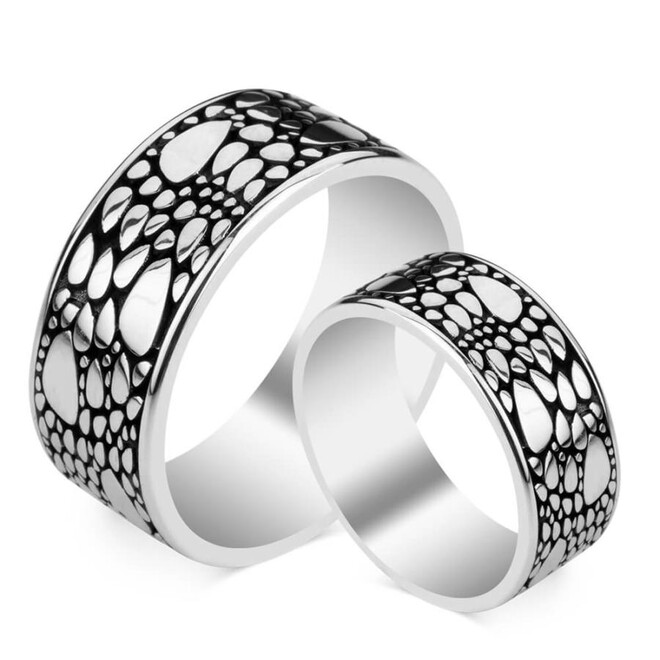 Motifed Silver Wedding Ring Pair - 2