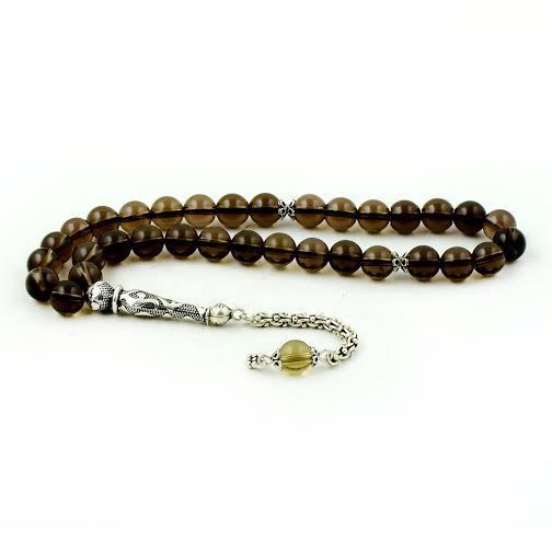 Natural smoky quartz rosary with tassel made of 925 silver - 1