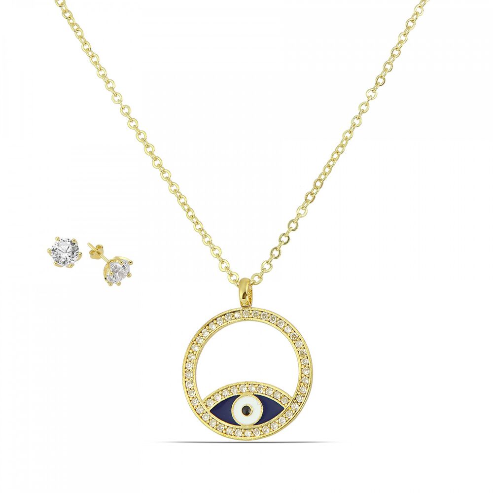  Necklaces for women and earring set blue eye design - 1