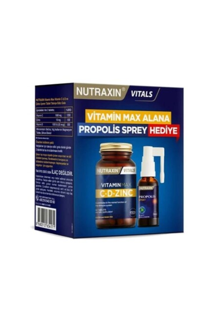 Nutraxin Vitamin Max C D Zinc 1.000 Mg 60 Tablet Zaman Salınımlı - Propolis Sprey Hediye - 1