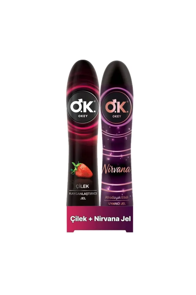 Okey Strawberry Flavored Lubricant Gel 100 ml + Okey Nirvana Stimulating Gel 100 ml (Water-based) - 1