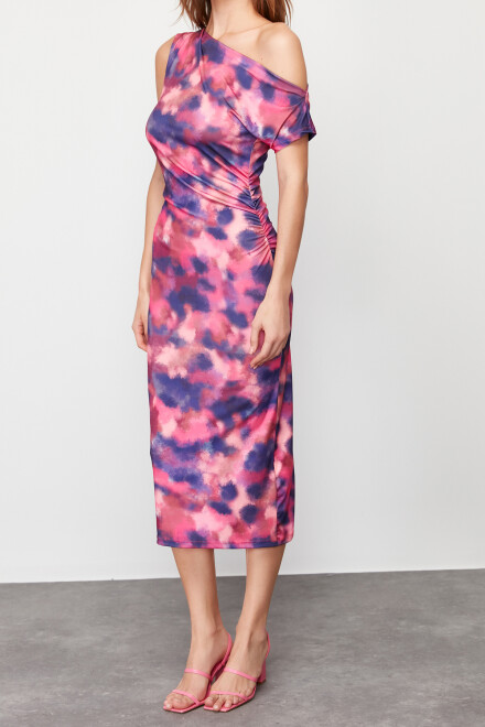 One shoulder colorful midi dress - 1