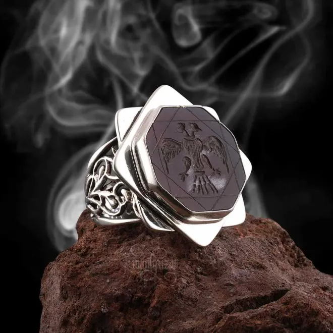 Osman Bey Ring Special Series Silver Ring Hand Carving Art - 1