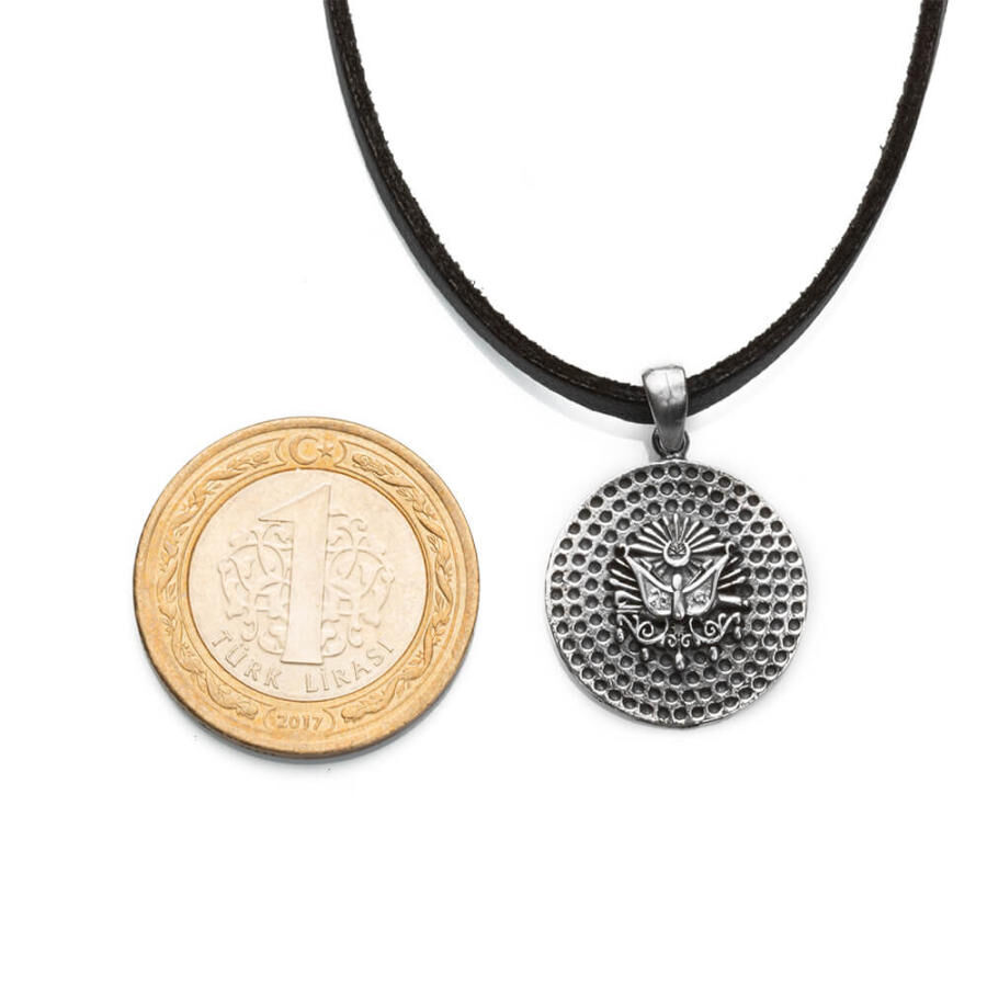 Ottoman Coat of Arms Patterned Silver Men's Necklace - 2