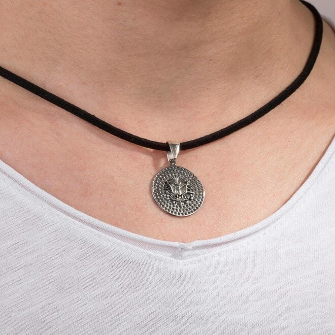 Ottoman Coat of Arms Patterned Silver Men's Necklace - 3