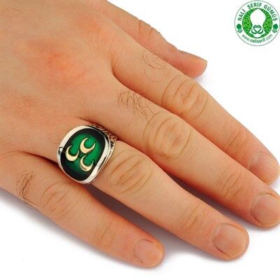 Ottoman flag green three crescent Sterling Silver Men - 2