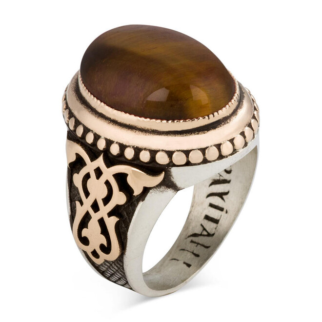 Payitaht Abdulhamid Series Tahsin Pasha Ring Brown Tiger Eye Stone - 1