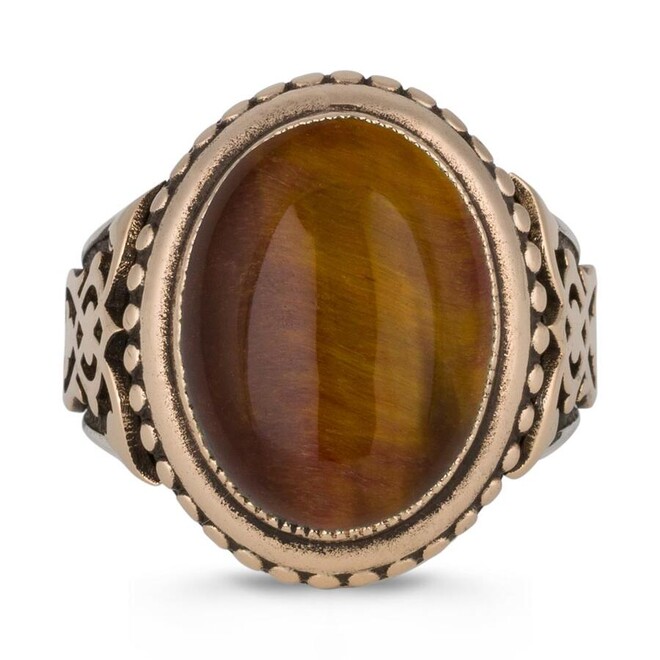 Payitaht Abdulhamid Series Tahsin Pasha Ring Brown Tiger Eye Stone - 2