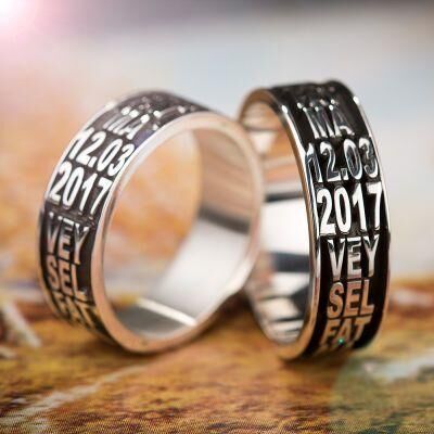 Personalized 925 Sterling Silver Name Wedding Ring Pair - 1