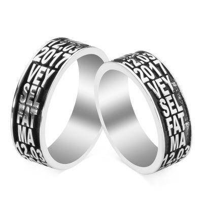 Personalized 925 Sterling Silver Name Wedding Ring Pair - 2