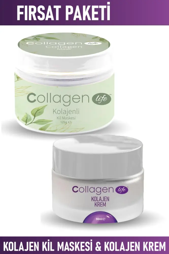  Collagen Life Kolajen Kil Maskesi 125gr& Gözenek Sıkılaştırıcı Kolajen Krem 50ml - 1