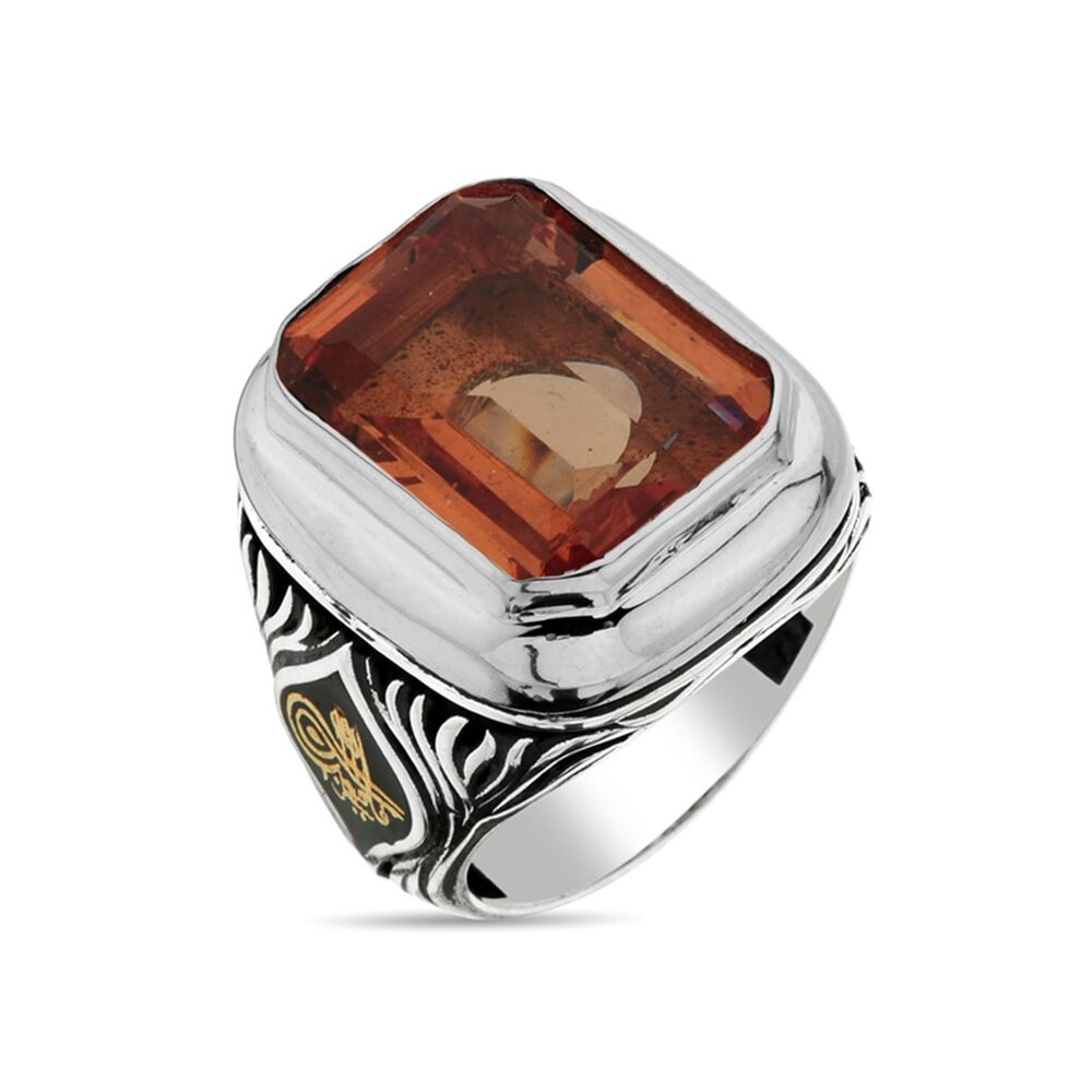 Rectangular Zultanite Stone 925 Sterling Silver Men's Ring with Changeable Side Symbols - 1