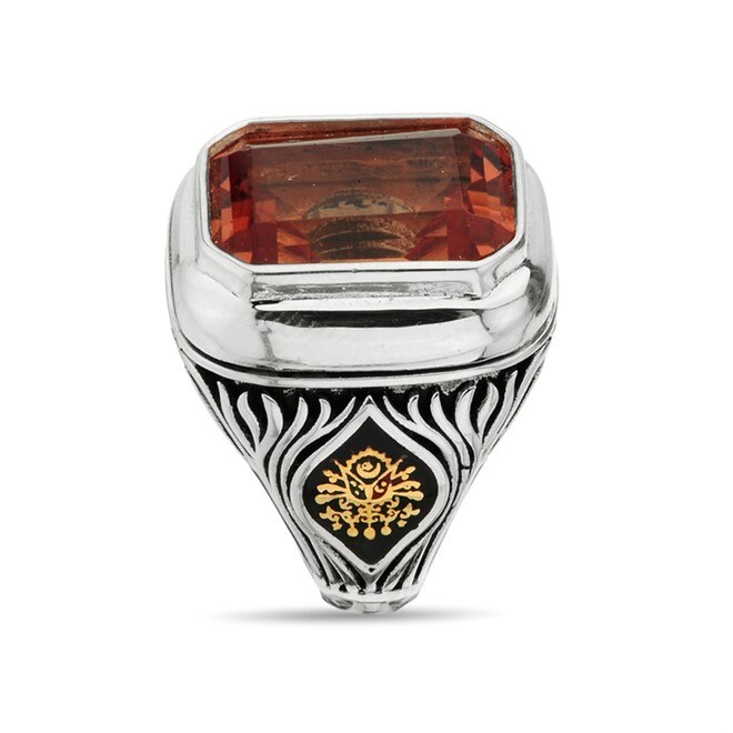 Rectangular Zultanite Stone 925 Sterling Silver Men's Ring with Changeable Side Symbols - 2