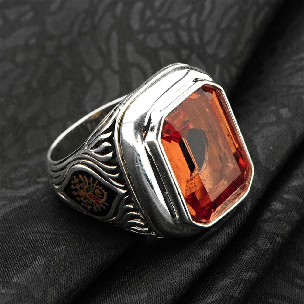 Rectangular Zultanite Stone 925 Sterling Silver Men's Ring with Changeable Side Symbols - 3