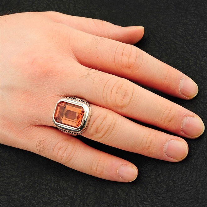 Rectangular Zultanite Stone 925 Sterling Silver Men's Ring with Changeable Side Symbols - 4