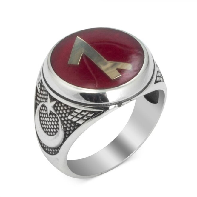 Red Enamel Avşar Boy Ring - 1