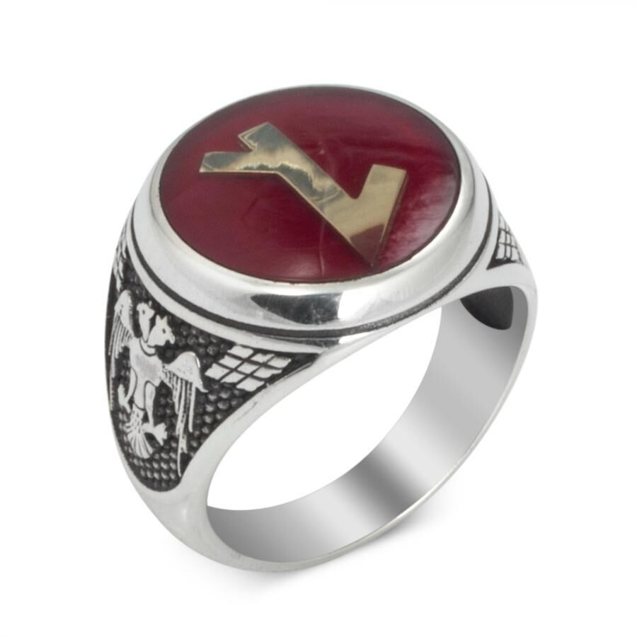 Red Enamel Avşar Boy Ring - 2