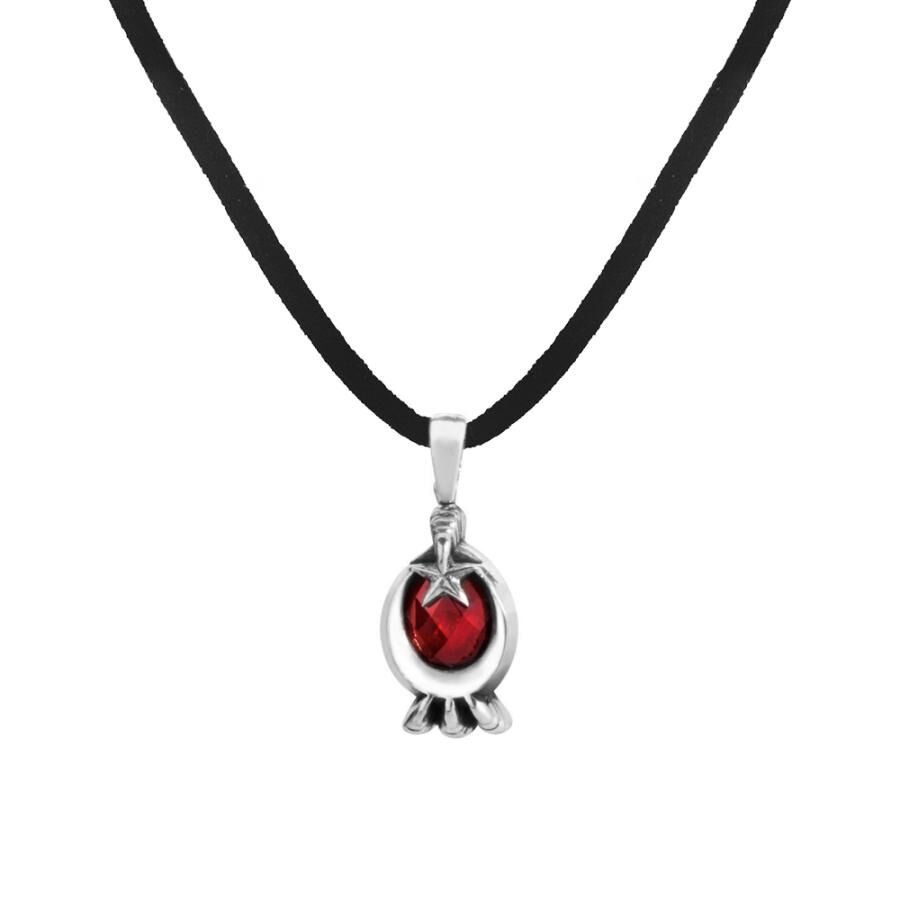 Red Stone Moon Star Clawed Sterling Silver Men's Necklace - 1