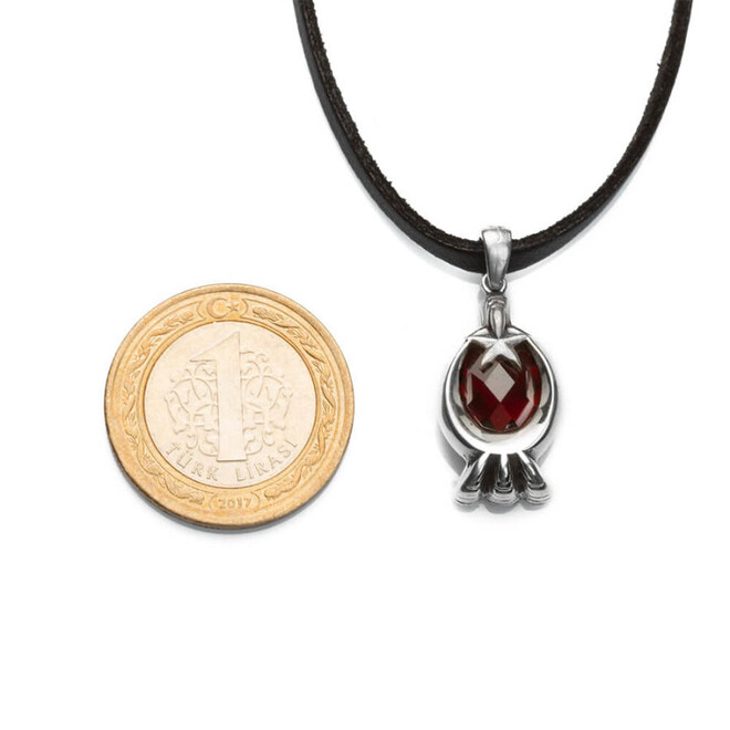 Red Stone Moon Star Clawed Sterling Silver Men's Necklace - 2