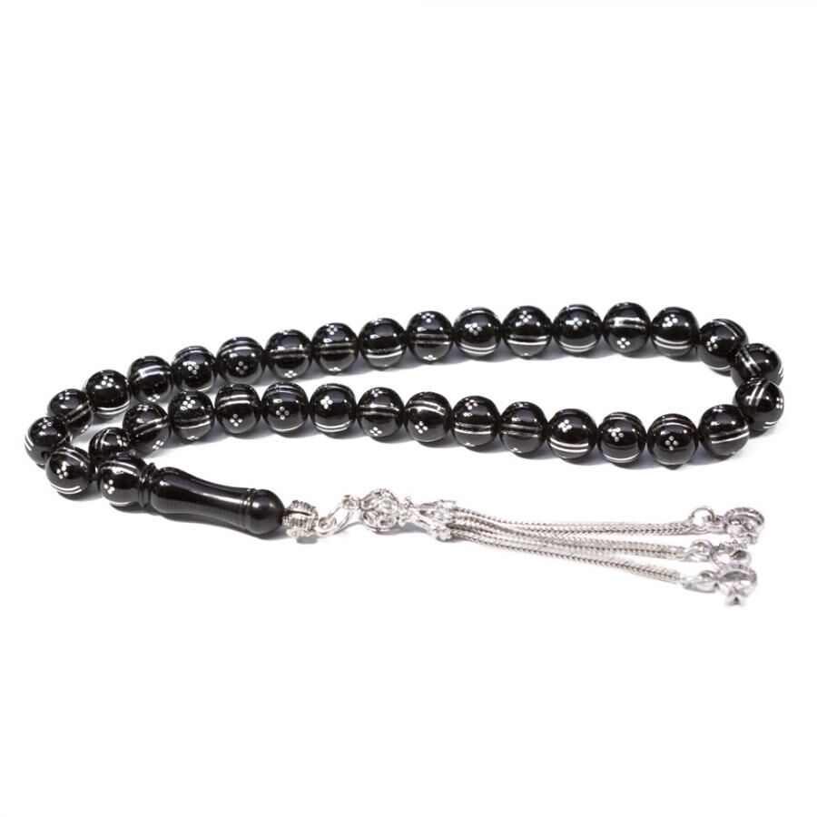 Rosary made of Erzurum lignite stone engraved with silver - 1