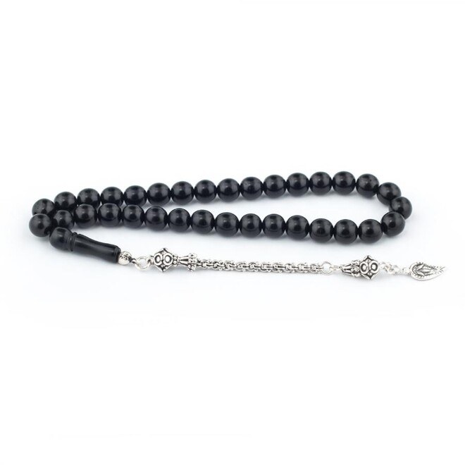 Rosary made of Erzurum lignite stone with leaf pattern decorated tassel - 2