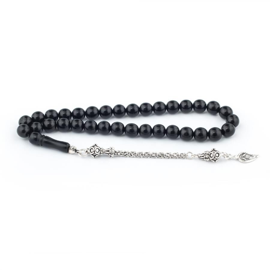 Rosary made of Erzurum lignite stone with leaf pattern decorated tassel - 2