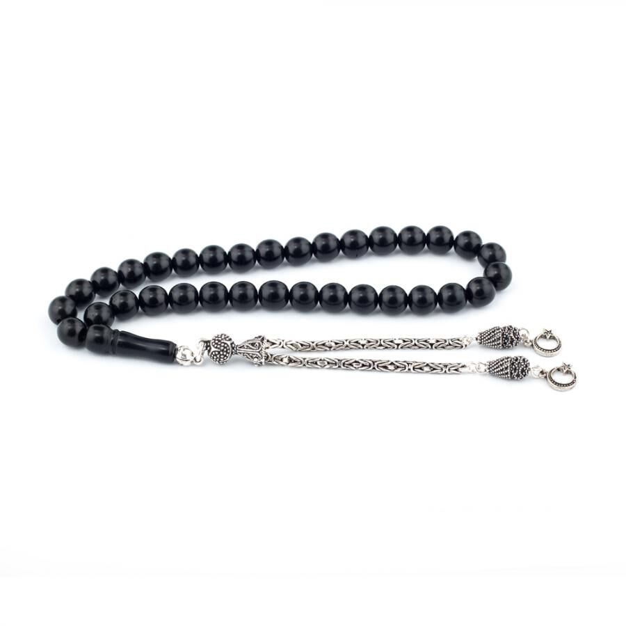 Rosary made of Erzurum lignite stone with moon star pattern decorated tassel - 2