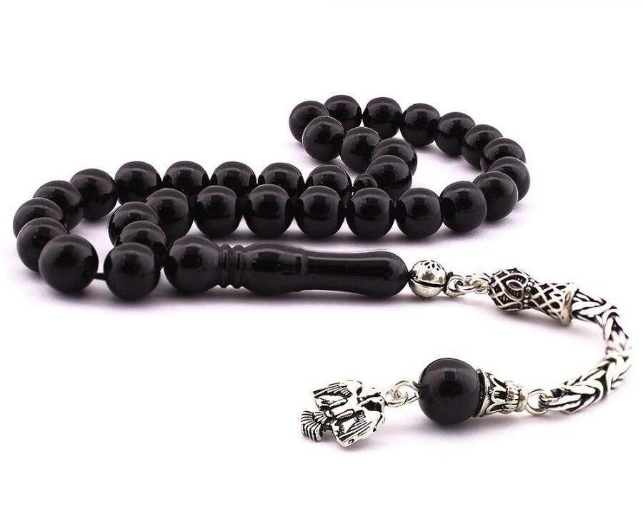 Rosary made of Erzurum lignite stone with silver tassel - 1