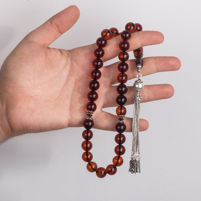 Rosary made of fiery amber with large beads - 2