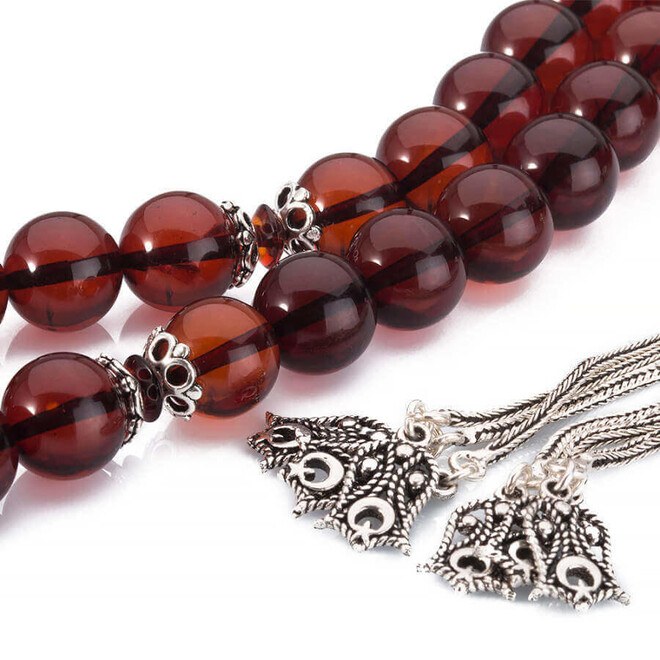 Rosary made of fiery amber with large beads - 3