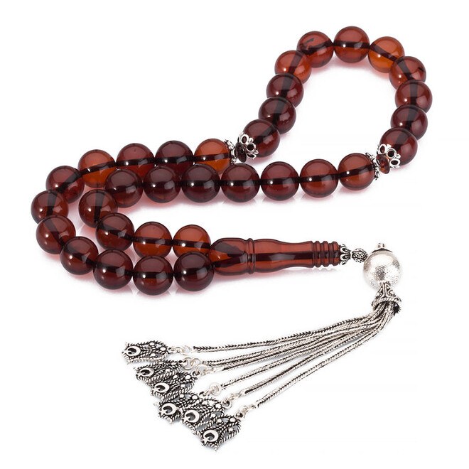 Rosary made of fiery amber with large beads - 1