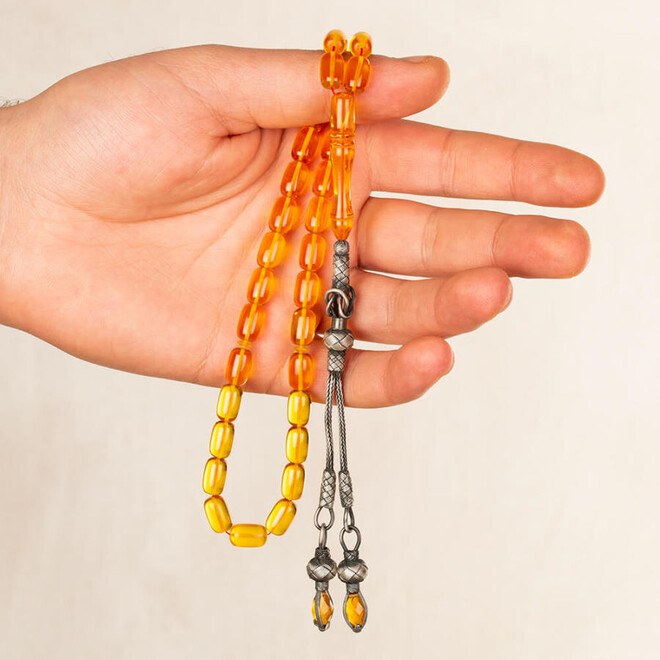 Rosary made of Glass Pressed Amber with double tassel - 3