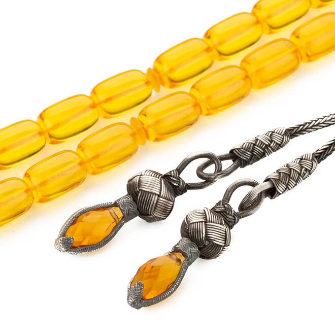 Rosary made of Glass Pressed Amber with double tassel - 4