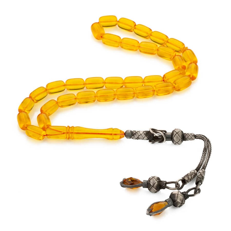 Rosary made of Glass Pressed Amber with double tassel - 1