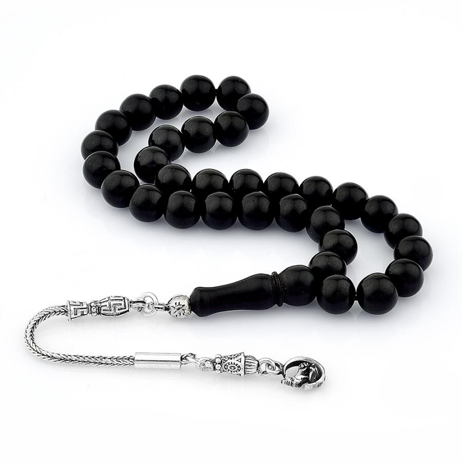 rosary made of lignite stone decorated with a Grey wolf symbol - 2