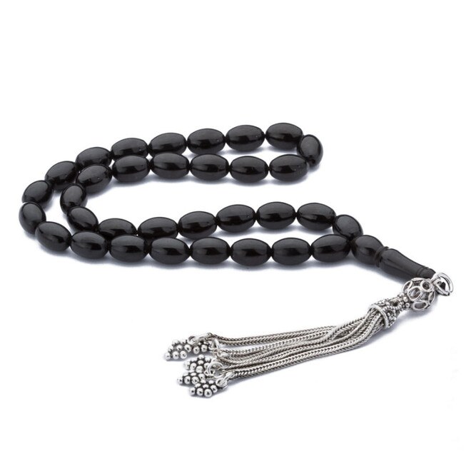 Rosary made of lignite stone decorated with tassel made of silver in different designs - 4