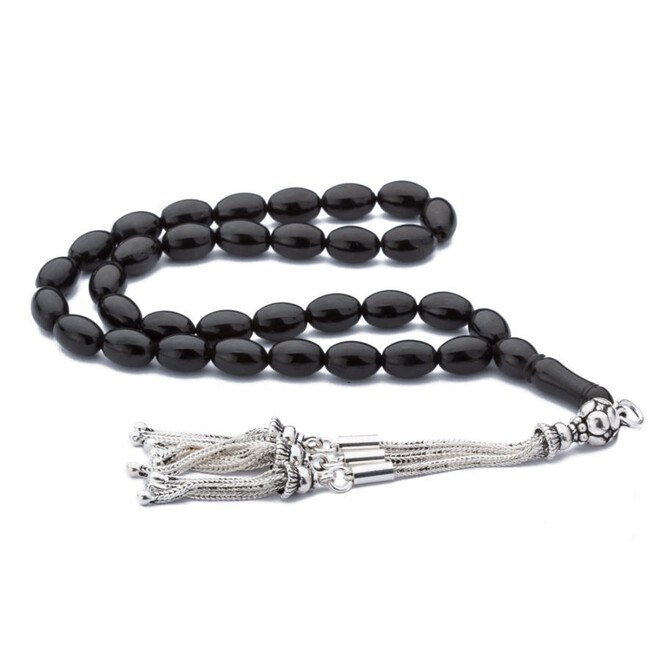 Rosary made of lignite stone decorated with tassel made of silver in different designs - 5