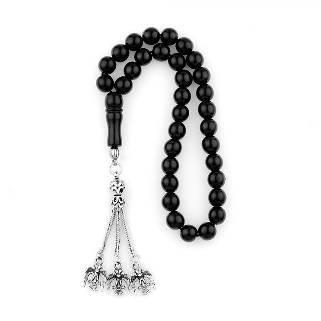 Rosary made of lignite stone decorated with the symbol of the double-headed eagle - 1