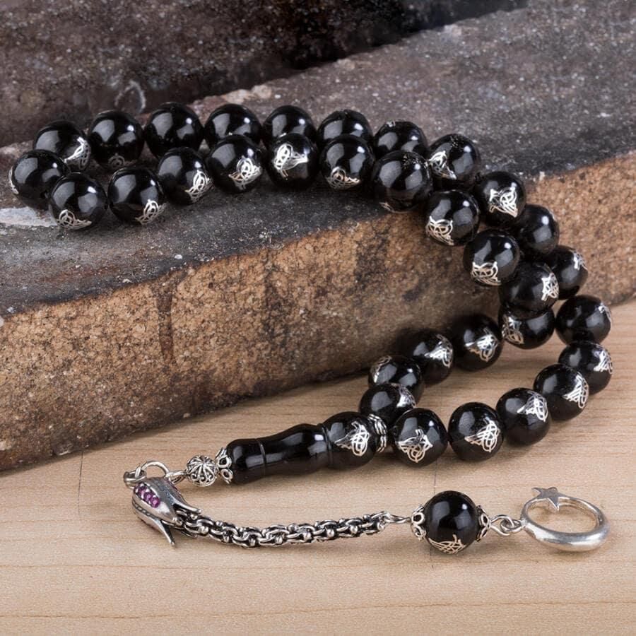 Rosary made of lignite stone decorated with the Tughra symbol - 1