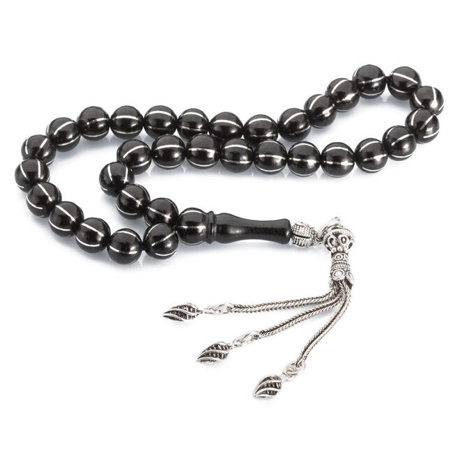 Rosary made of lignite stone embroidered with silver - 3